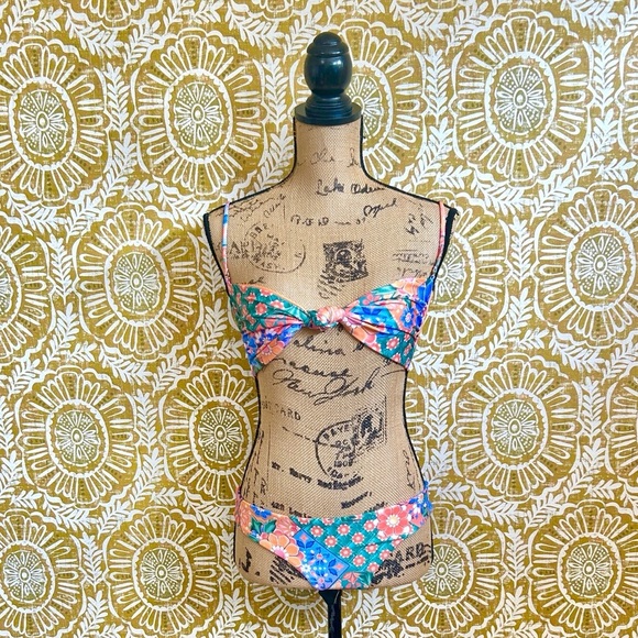 Agua Bendita Colorful Tile Print Lucille Top & Audrey Bikini Bottom Set size S - Picture 2 of 15